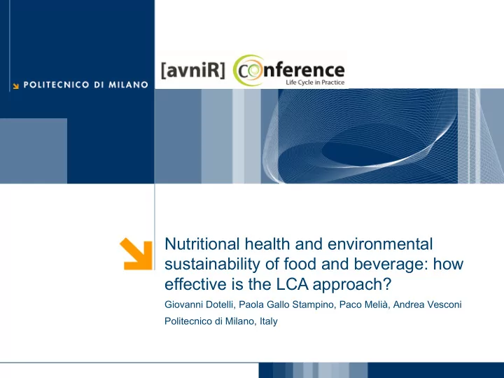 nutritional health and environmental sustainability of
