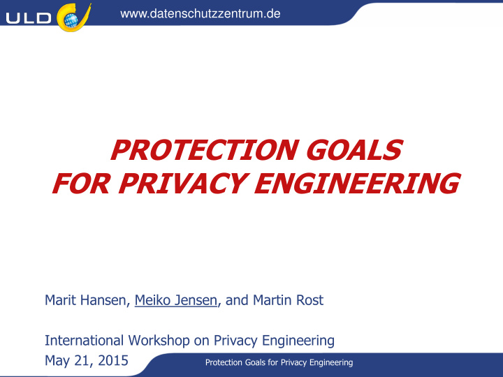 protection goals for privacy engineering