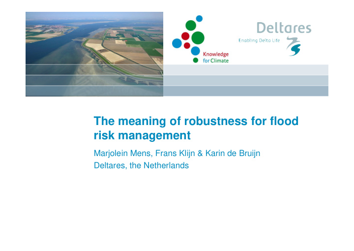 the meaning of robustness for flood risk management