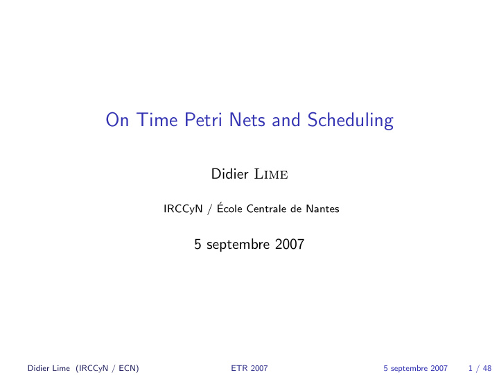 on time petri nets and scheduling