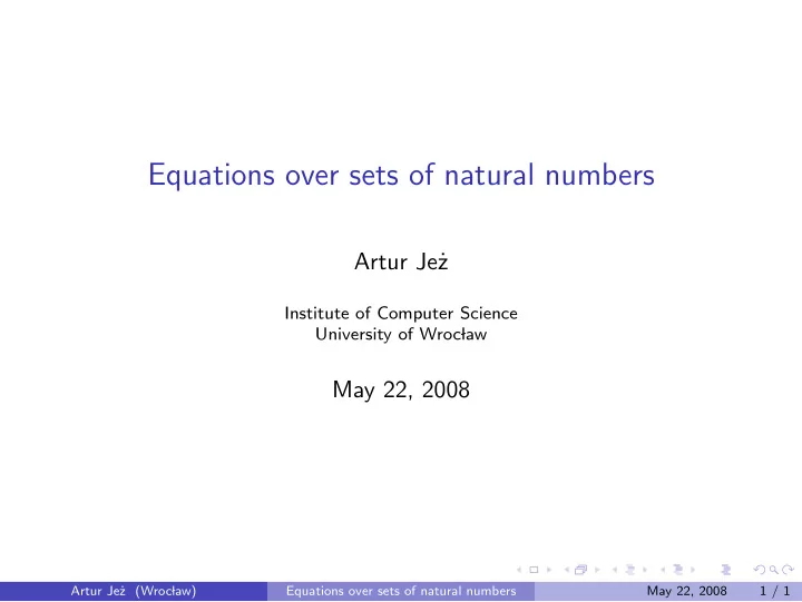 equations over sets of natural numbers