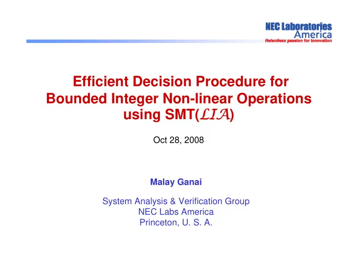 efficient decision procedure for bounded integer non