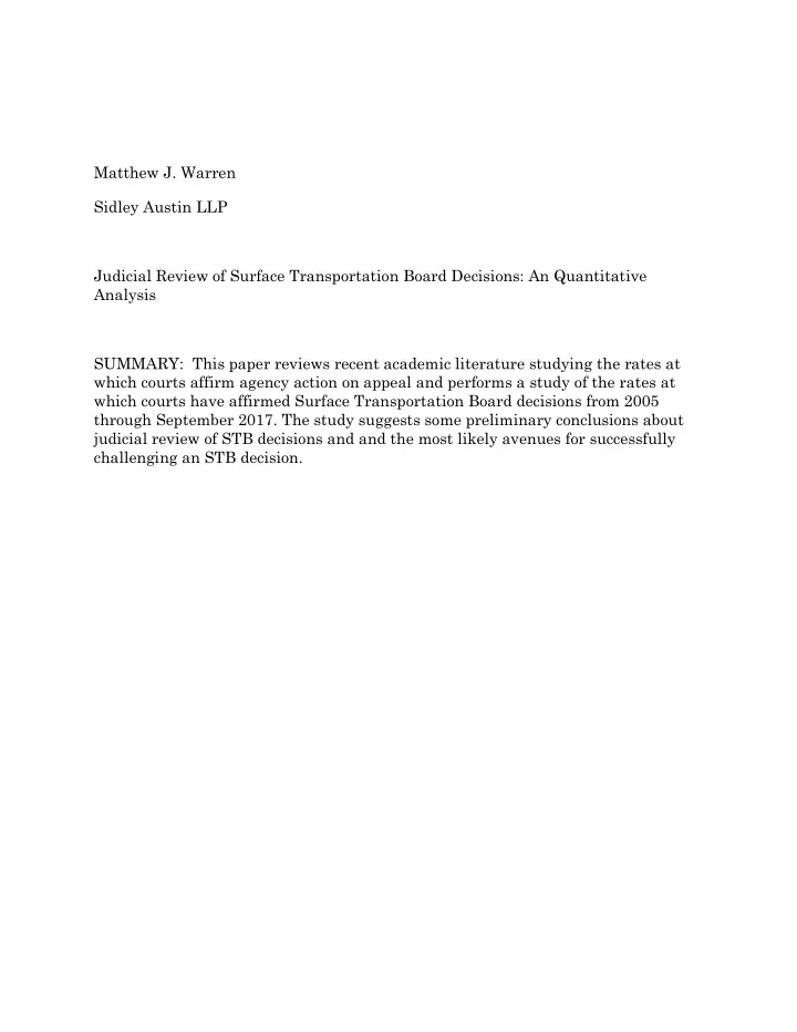 matthew j warren sidley austin llp judicial review of
