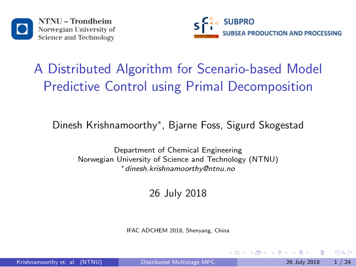 a distributed algorithm for scenario based model