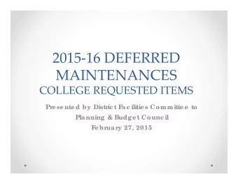 2015  16 DEFERRED MAINTENANCES COLLEGE REQUESTED ITEMS  Pr  e se nte d by Distr  ic t F  ac