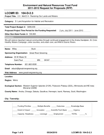 LCCMR ID: 104-D-2.3  Project Title:  2.3 - MeCC 6 - Restoring Our Lands and Waters  Category:  D.