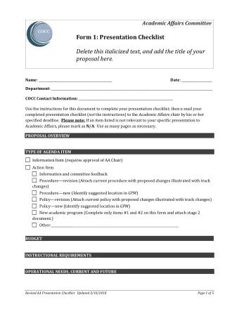 Form 1: Presentation Checklist  Delete this italicized text, and add the title of your  proposal