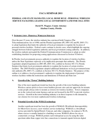 FACA SEMINAR 2011  FEDERAL AND STATE MANDATES, LOCAL HOME RULE - PERSONAL WIRELESS  SERVICE