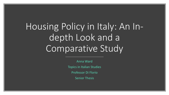 housing policy in italy an in depth look and a