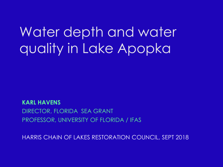 water depth and water quality in lake apopka