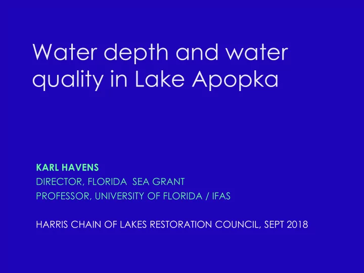 water depth and water quality in lake apopka