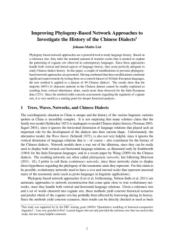 Improving Phylogeny-Based Network Approaches to  Investigate the History of the Chinese Dialects