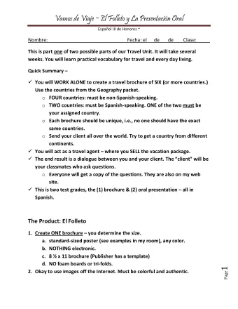 Page 1 2. Okay to use images off the Internet. Must be colorful and authentic.  Vamos de Viaje ~ El