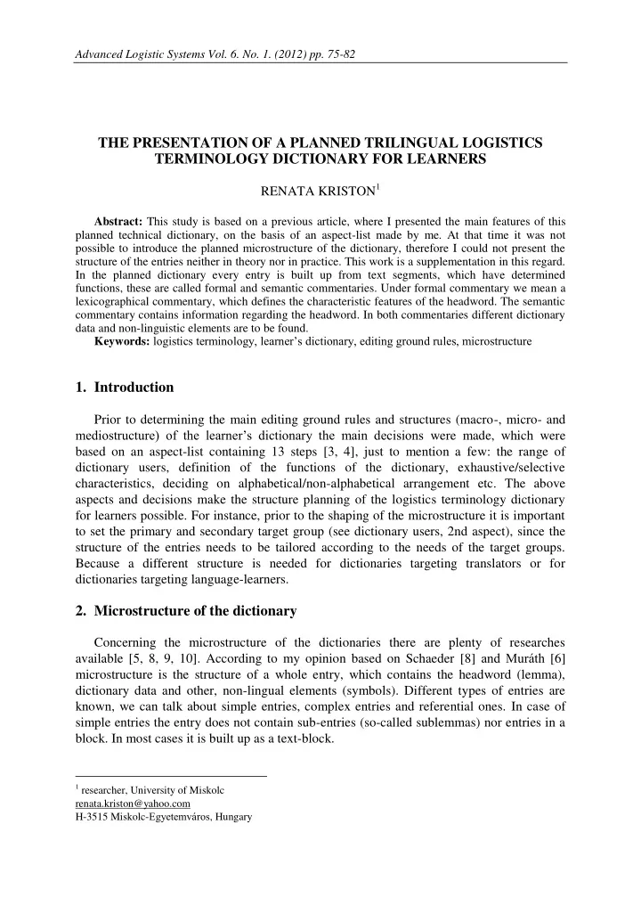 the presentation of a planned trilingual logistics