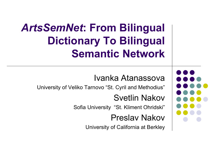 artssemnet from bilingual dictionary to bilingual