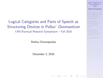 Logical Categories and Parts of Speech as Structuring Devices in Pollux Onomasticon  CHS