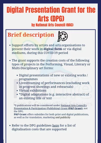 Digital Presentation Grant for the  Arts (DPG)  by National Arts Council (NAC)  Brief description