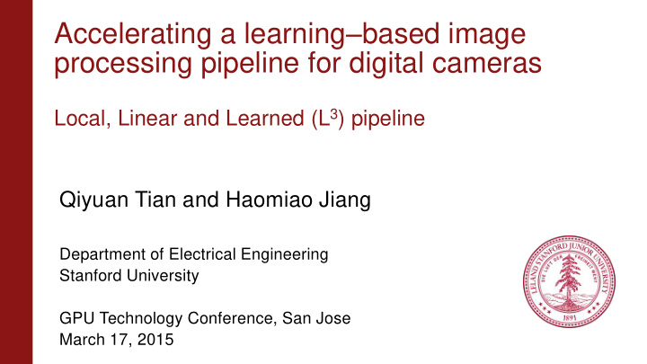 processing pipeline for digital cameras