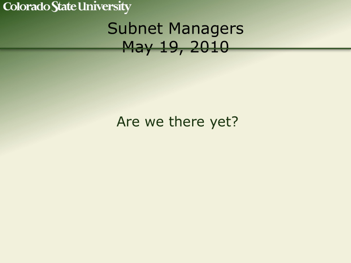 subnet managers may 19 2010
