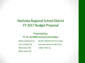 Nashoba Regional School District  FY 2017 Budget Proposal  Presented by:  FY 15-16 NRSD School