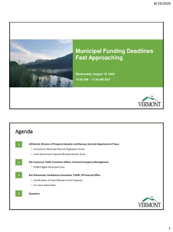 Ag  Agenda  Jill Remick, Director of Property Valuation and Review, Vermont Department of Taxes  1