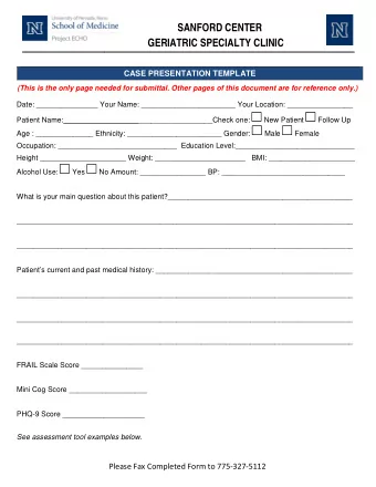 SANFORD CENTER  GERIATRIC SPECIALTY CLINIC  CASE PRESENTATION TEMPLATE  (This is the only page