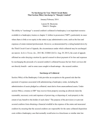 No Surcharge for You: Third Circuit Rules That Section 506(c) Surcharge Is &quot;Sharply