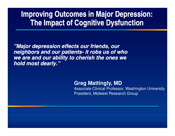 improving improving outcomes in major depression outcomes