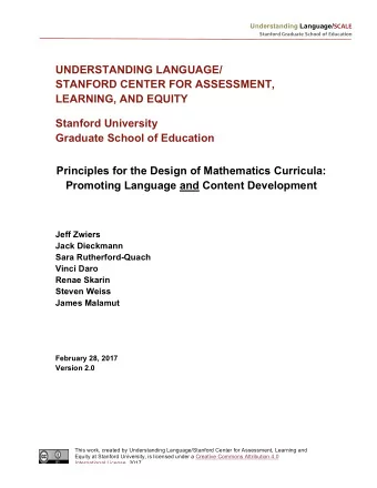 UNDERSTANDING LANGUAGE/  STANFORD CENTER FOR ASSESSMENT,  LEARNING, AND EQUITY  Stanford University