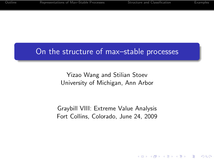 on the structure of max stable processes