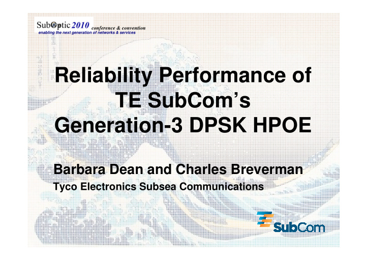 reliability performance of te subcom s generation 3 dpsk