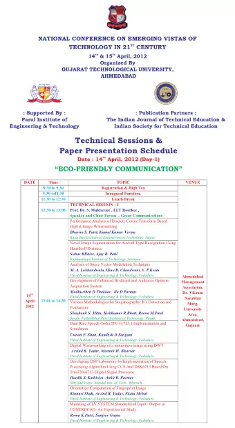 Technical Sessions &amp;  2012  14  &amp; 15  th  th  TECHNOLOGY IN 21  CENTURY  ST  NATIONAL