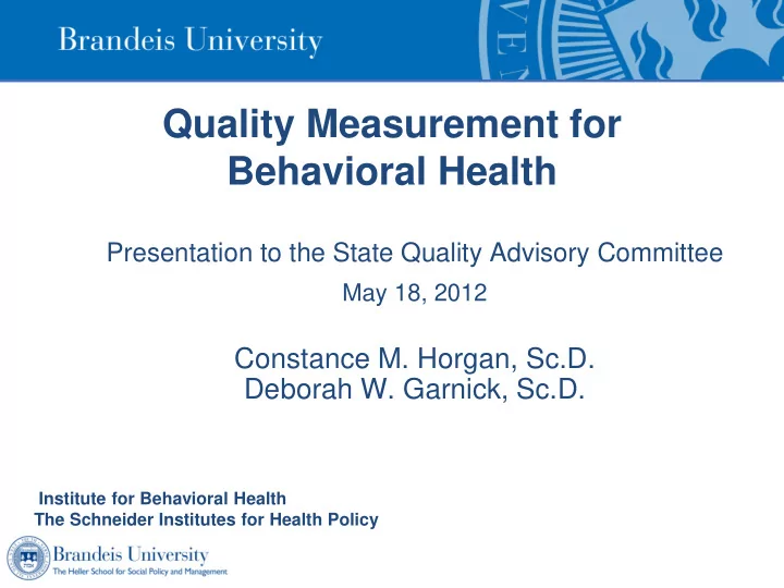 quality measurement for behavioral health