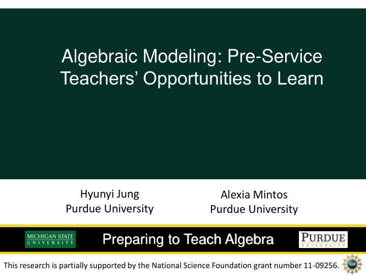 algebraic modeling pre service teachers opportunities to