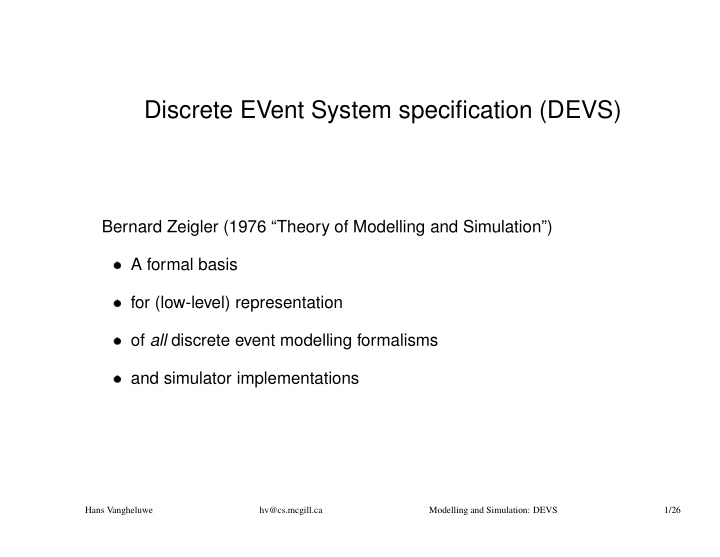 discrete event system specification devs