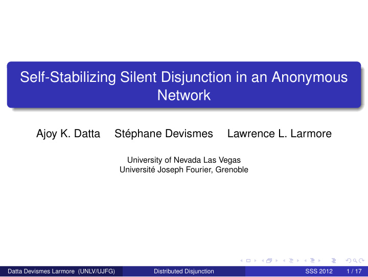 self stabilizing silent disjunction in an anonymous