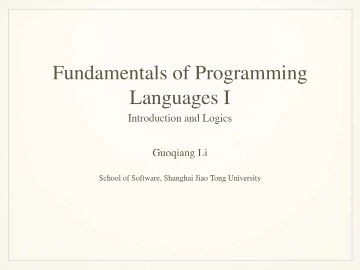 fundamentals of programming languages i