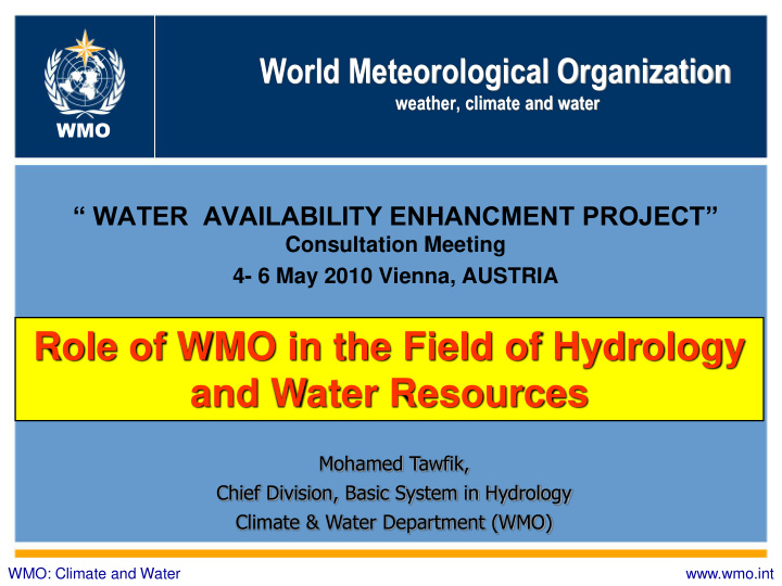 role of wmo in the field of hydrology