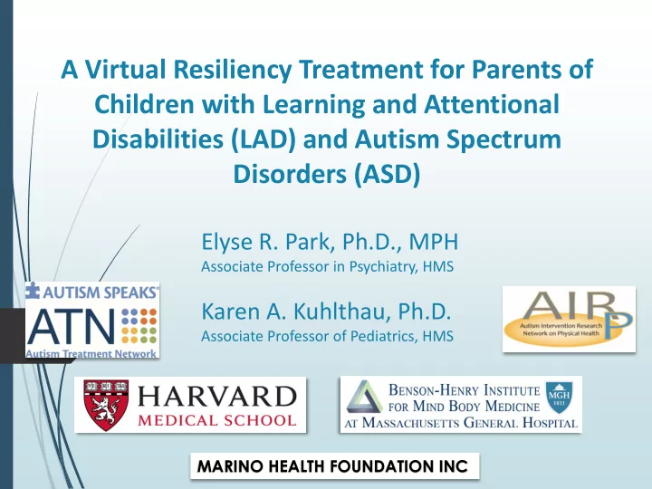 a virtual resiliency treatment for parents of