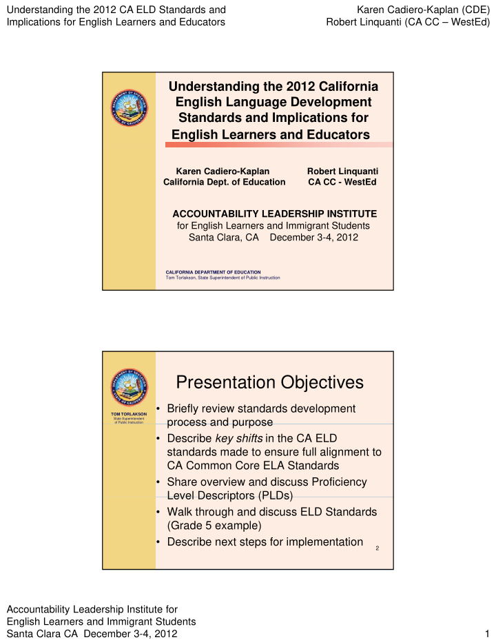 presentation objectives