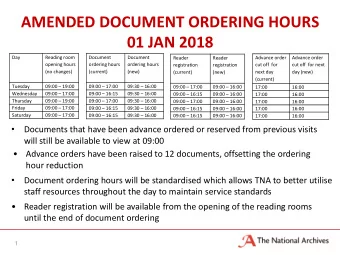 AMENDED DOCUMENT ORDERING HOURS  01 JAN 2018  Day  Reading room  Document  Document  Reader  Reader