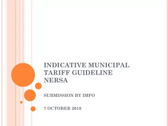 TARIFF GUIDELINE  NERSA  SUBMISSION BY IMFO  7 OCTOBER 2010  GENERAL  Number of customers