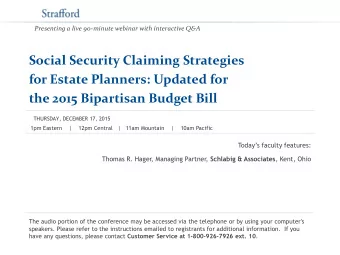 Social Security Claiming Strategies  for Estate Planners: Updated for the 2015 Bipartisan Budget