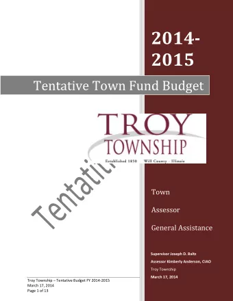 2014-  2015  Tentative Town Fund Budget  Town  Assessor  General Assistance  Supervisor Joseph D.