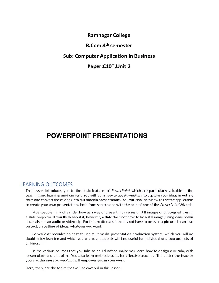 learning outcomes this lesson introduces you to the basic
