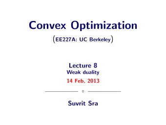 Convex Optimization ( EE227A: UC Berkeley )  Lecture 8  Weak duality  14 Feb, 2013    Suvrit Sra