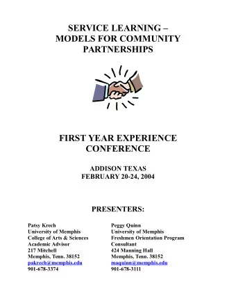 SERVICE LEARNING   MODELS FOR COMMUNITY  PARTNERSHIPS  FIRST YEAR EXPERIENCE  CONFERENCE