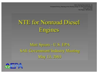 NTE for Nonroad  Nonroad Diesel  Diesel  NTE for  Engines  Engines  Matt Spears -  - U.S. EPA  U.S.