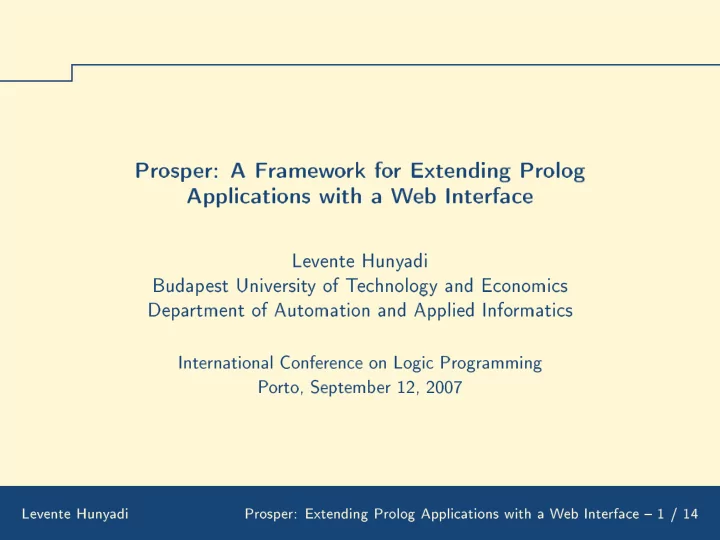 prosp er a f ramew o rk fo r extending prolog appl i a ti