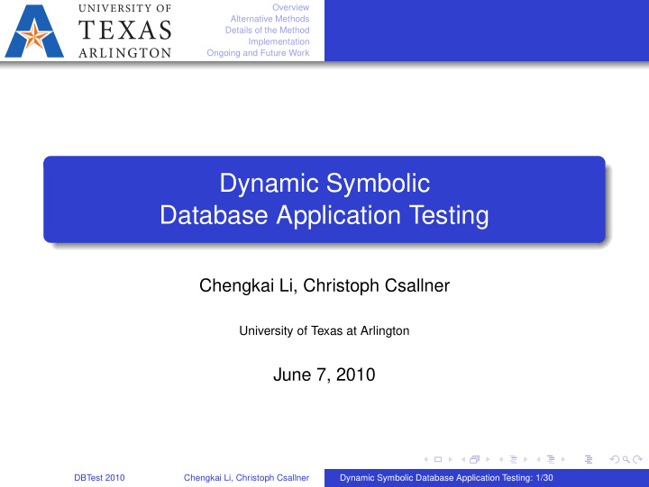 dynamic symbolic database application testing